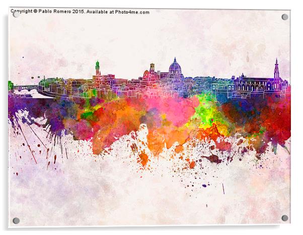 Florence skyline in watercolor background Acrylic by Pablo Romero