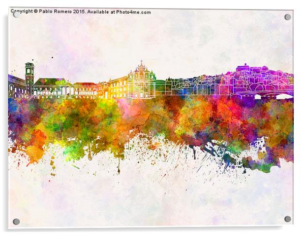 Coimbra skyline in watercolor background Acrylic by Pablo Romero