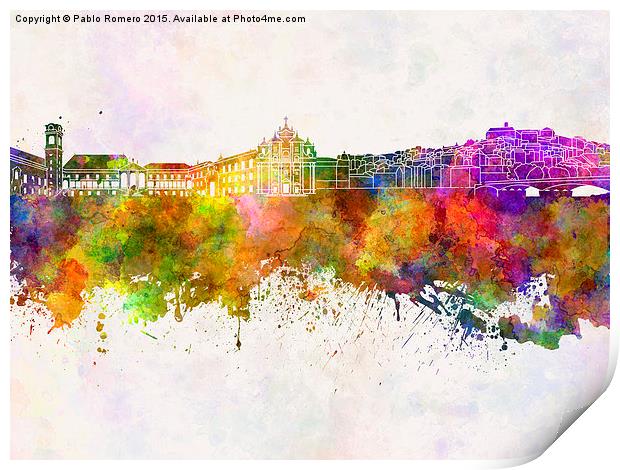 Coimbra skyline in watercolor background Print by Pablo Romero