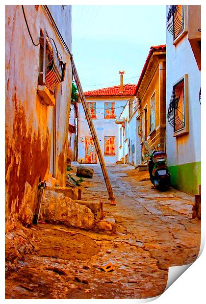 Digital painting of a Turkish village street scene Print by ken biggs