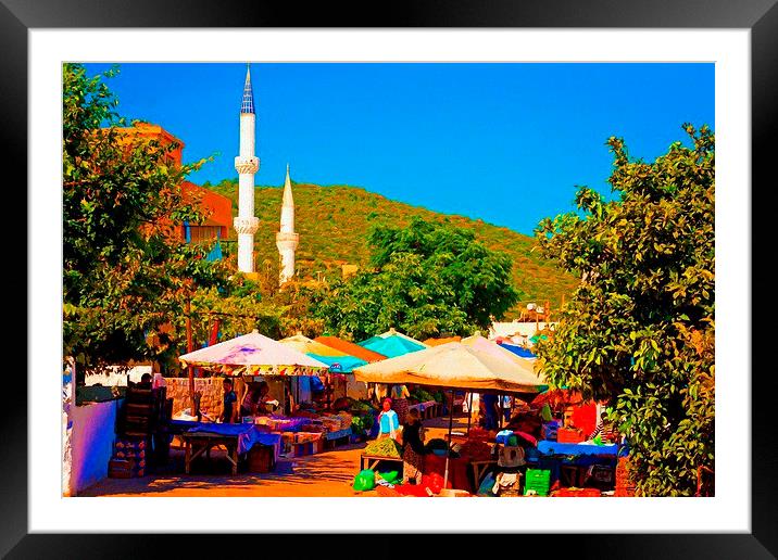 A digitally converted painting of an outdoor stree Framed Mounted Print by ken biggs