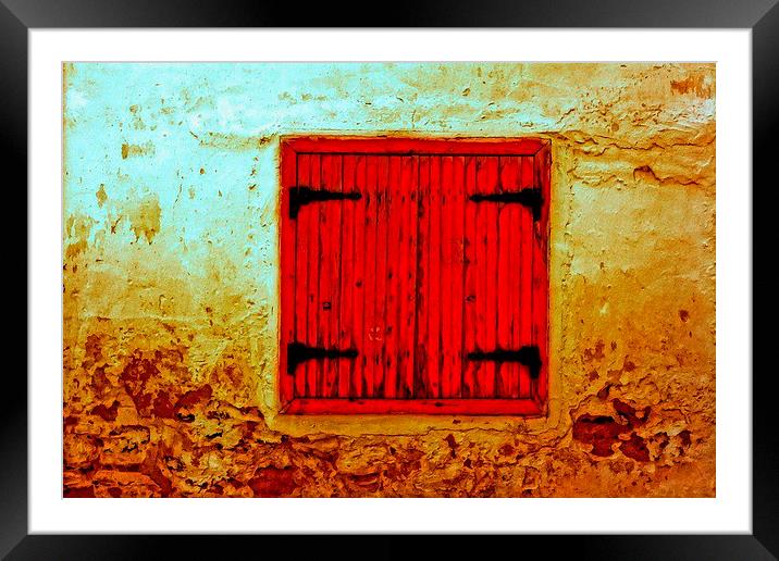 Digital painting of colorful broken wooden window  Framed Mounted Print by ken biggs
