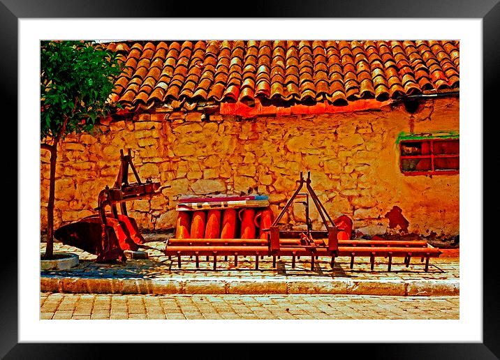 A digitally converted painting of farm machinery i Framed Mounted Print by ken biggs