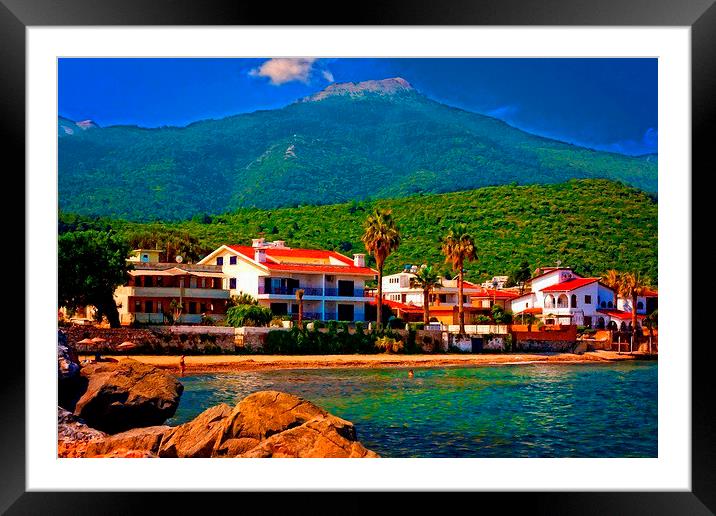 A digitally converted painting  of luxury beachsid Framed Mounted Print by ken biggs