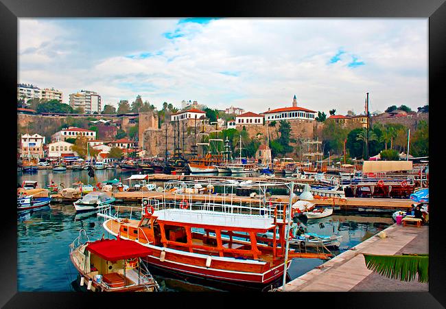 Digital painting of Kaleici, Antalya's old town ha Framed Print by ken biggs