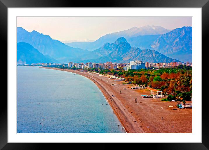 Digital painting of the Turkish coastline resort o Framed Mounted Print by ken biggs