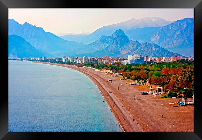 Digital painting of the Turkish coastline resort o Framed Print by ken biggs