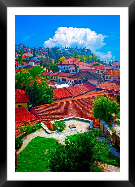 Digital painting of rooftops in Kaleici, Antalya,  Framed Mounted Print by ken biggs
