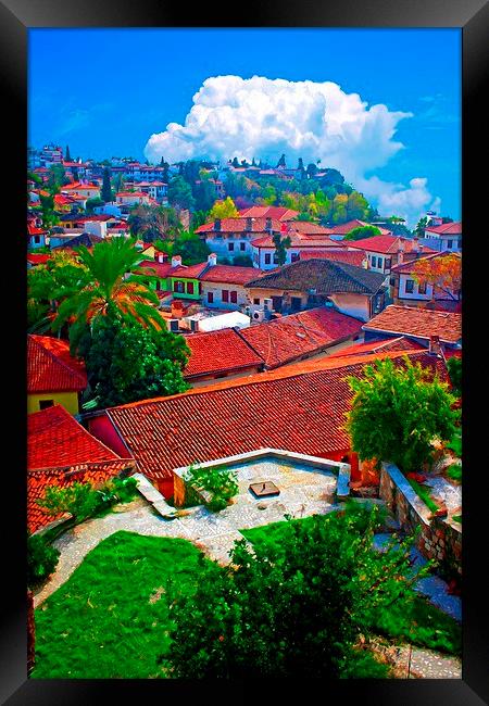 Digital painting of rooftops in Kaleici, Antalya,  Framed Print by ken biggs