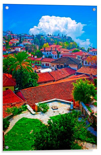 Digital painting of rooftops in Kaleici, Antalya,  Acrylic by ken biggs