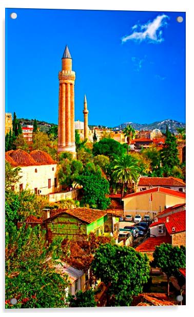 Digital painting, rooftops with mosque in Kaleici, Acrylic by ken biggs