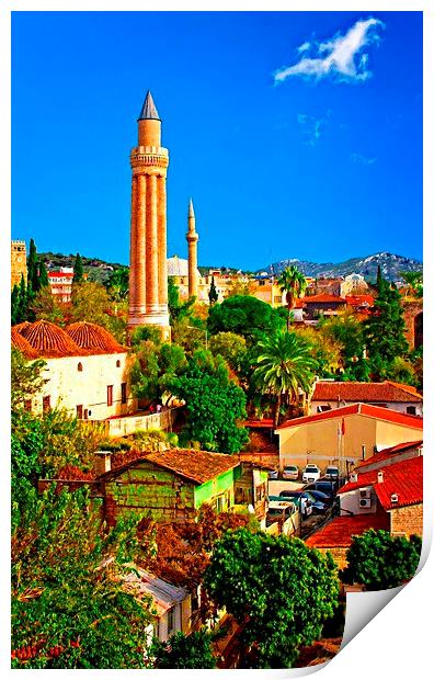 Digital painting, rooftops with mosque in Kaleici, Print by ken biggs