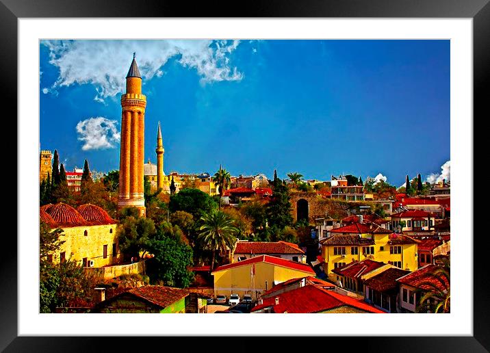 Digital painting, rooftops with mosque in Kaleici, Framed Mounted Print by ken biggs