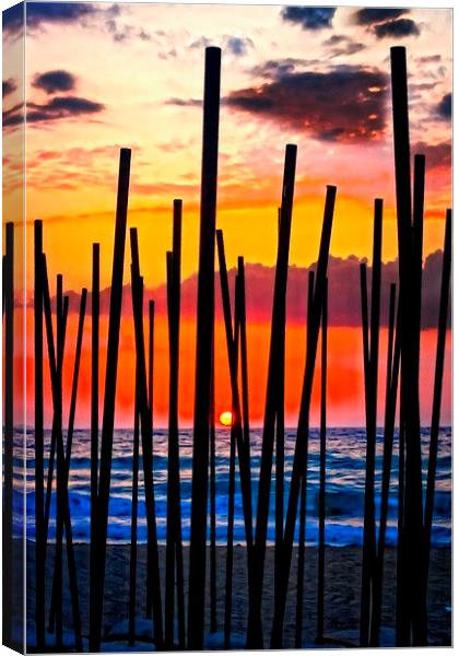 Digital painting of looking through beach umbrella Canvas Print by ken biggs