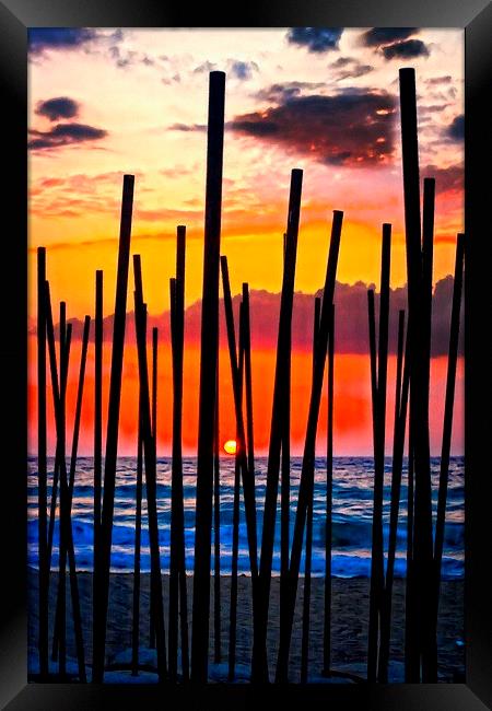 Digital painting of looking through beach umbrella Framed Print by ken biggs