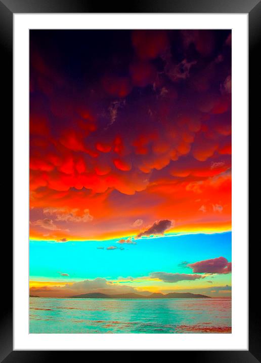 A digital painting of Mammatus clouds at sunset Framed Mounted Print by ken biggs