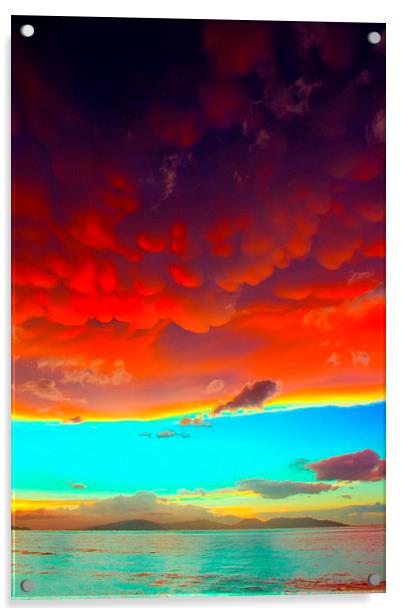 A digital painting of Mammatus clouds at sunset Acrylic by ken biggs