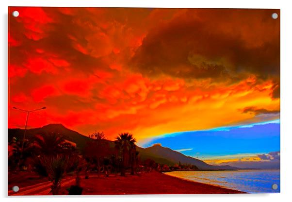 A digital painting of Mammatus clouds at sunset Acrylic by ken biggs
