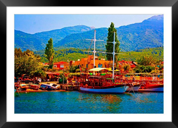 A digitally converted painting of a Turkish gulet  Framed Mounted Print by ken biggs