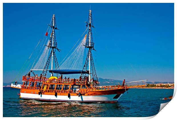 Digital painting of a Turkish Gulet cruise boat Print by ken biggs