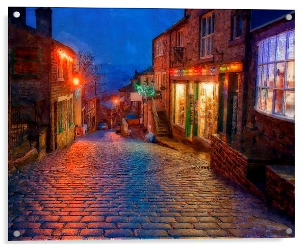 Digital painting of the main street in Haworth,Yor Acrylic by ken biggs