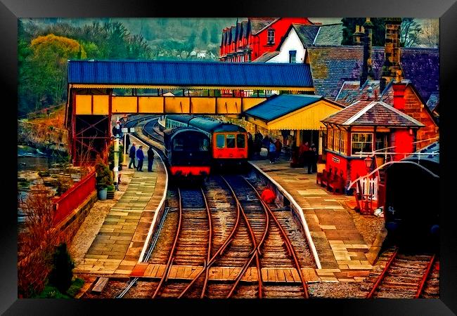 A digitally converted painting of Llangollen railw Framed Print by ken biggs