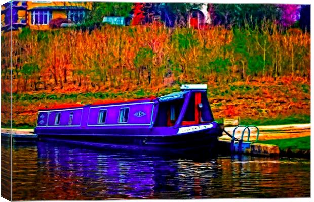 A digitally converted painting of a canal barge in Canvas Print by ken biggs