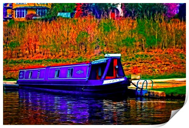A digitally converted painting of a canal barge in Print by ken biggs