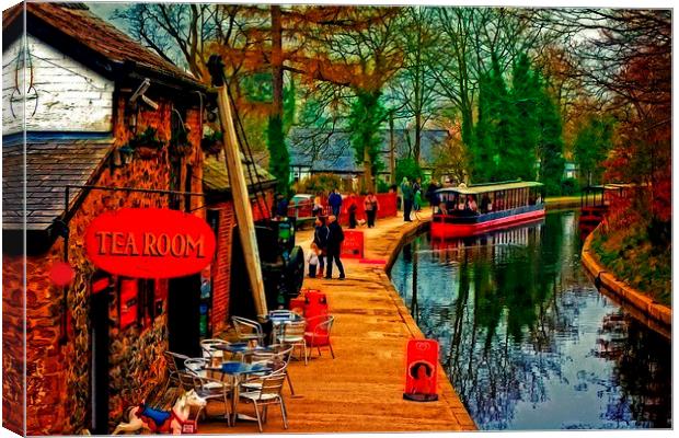 A digitally converted painting of a canal barge in Canvas Print by ken biggs