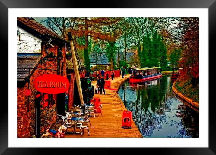 A digitally converted painting of a canal barge in Framed Mounted Print by ken biggs