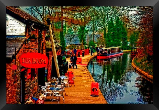 A digitally converted painting of a canal barge in Framed Print by ken biggs