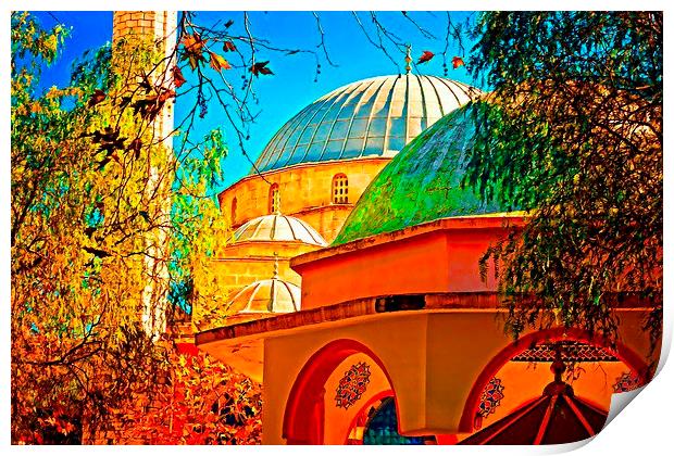 Digital painting of a colouful Turkish Mosque Print by ken biggs