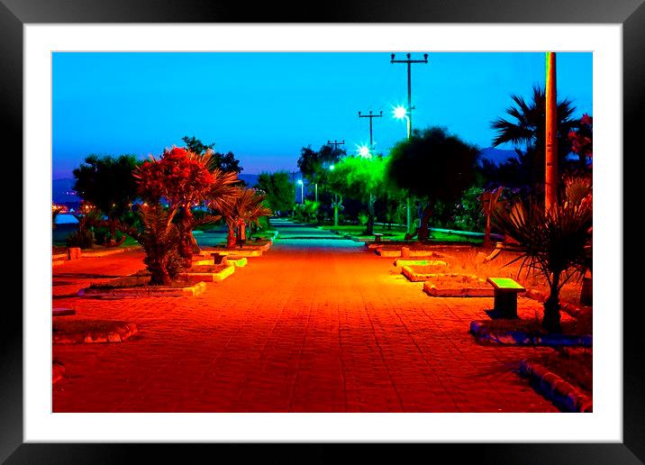 Digital painting of colouful gardens at nightime Framed Mounted Print by ken biggs