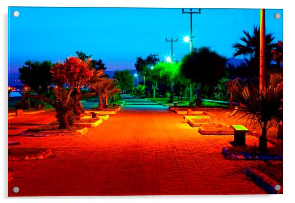 Digital painting of colouful gardens at nightime Acrylic by ken biggs