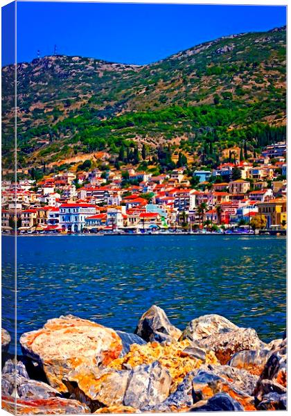 Digital painting of the port of Vathy on Samos Gre Canvas Print by ken biggs