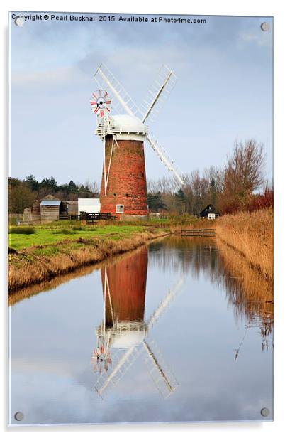 Norfolk Broads Windmill Reflections Horsey Acrylic by Pearl Bucknall