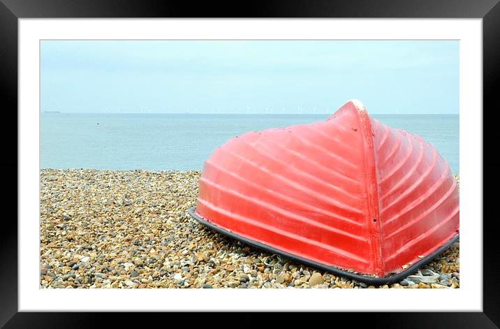  herne bay beach red boat Framed Mounted Print by pristine_ images