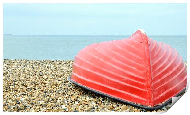  herne bay beach red boat Print by pristine_ images
