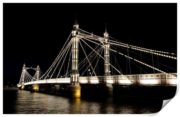  london albert bridge at night Print by pristine_ images