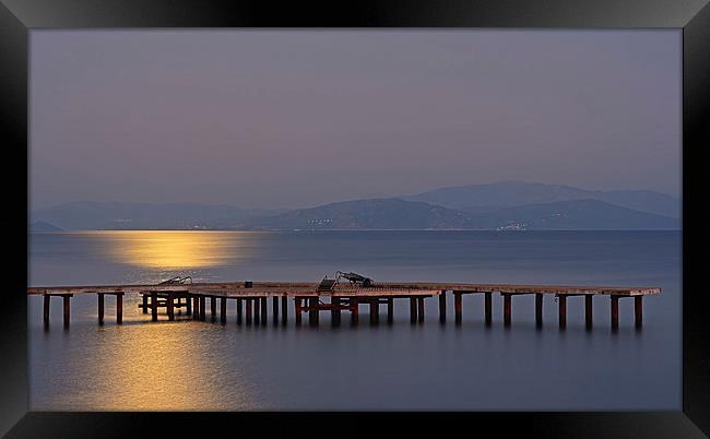 Long exposure on wooden pier with moonlight Framed Print by ken biggs