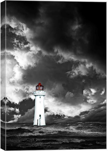 Lighthouse with approaching dramatic storm clouds Canvas Print by ken biggs