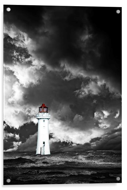 Lighthouse with approaching dramatic storm clouds Acrylic by ken biggs
