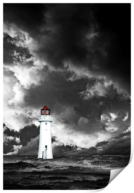 Lighthouse with approaching dramatic storm clouds Print by ken biggs