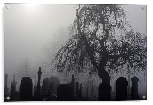 Spooky old cemetery on a foggy day Acrylic by ken biggs