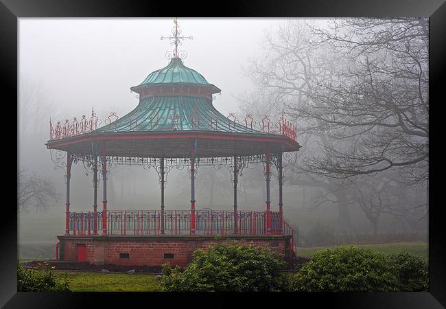 Park bandstand on a foggy winters day Framed Print by ken biggs