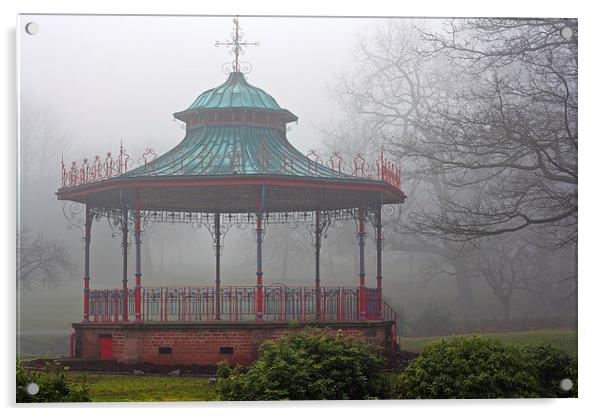 Park bandstand on a foggy winters day Acrylic by ken biggs