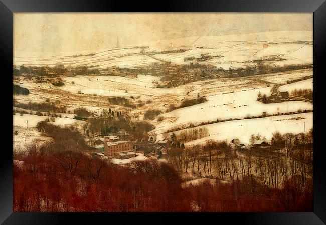 Remote farmland on the snow covered Yorkshire moor Framed Print by ken biggs