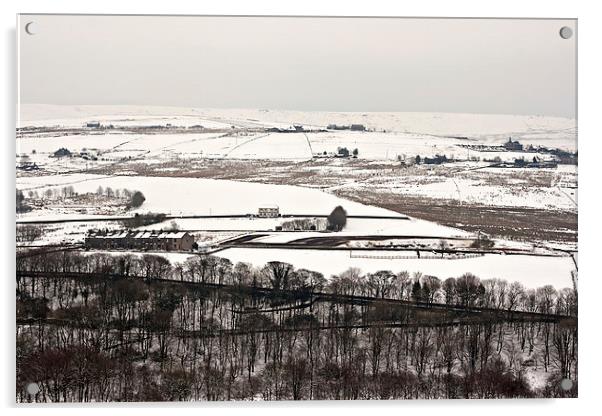 Remote farmland on the snow covered Yorkshire moor Acrylic by ken biggs