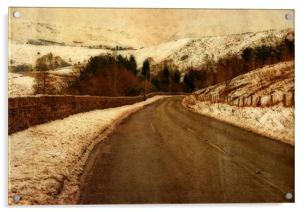 Empty road through snow covered Yorkshire moors Acrylic by ken biggs