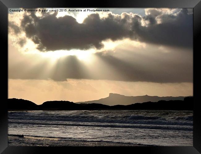  Sun getting ready to set over Isle of Eigg Framed Print by yvonne & paul carroll